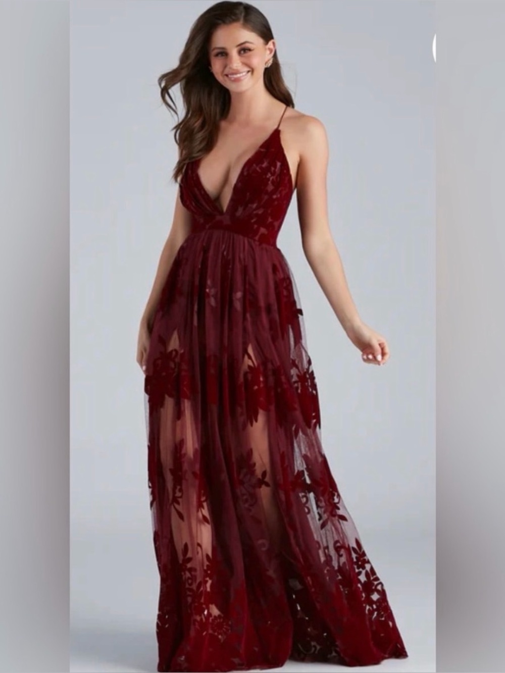 Windsor Morgan Formal Flocked Velvet Dress Burgundy Size Small